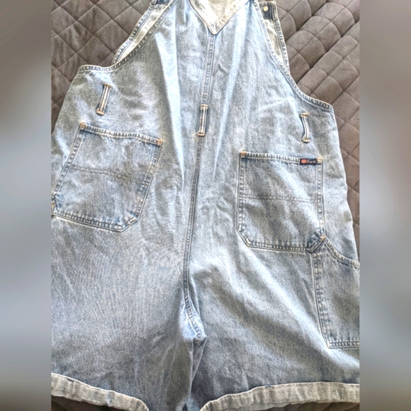 Route 66 Light Wash Denim Cuffed Jean Overall Carpenter Shorts - Picture 2 of 11
